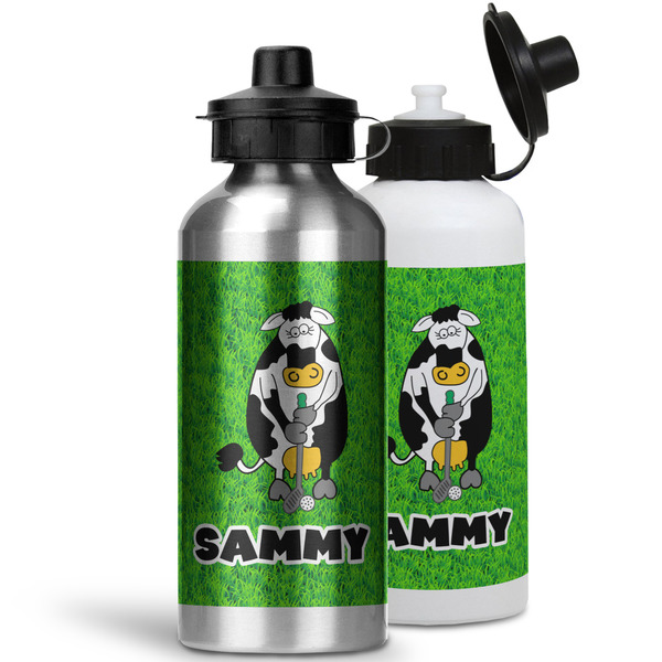 Cow Golfer Aluminum Water Bottles - MAIN (white &silver)