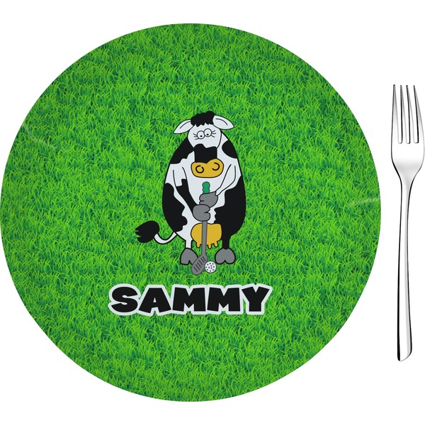 Custom Cow Golfer 8" Glass Appetizer / Dessert Plates - Single or Set (Personalized)