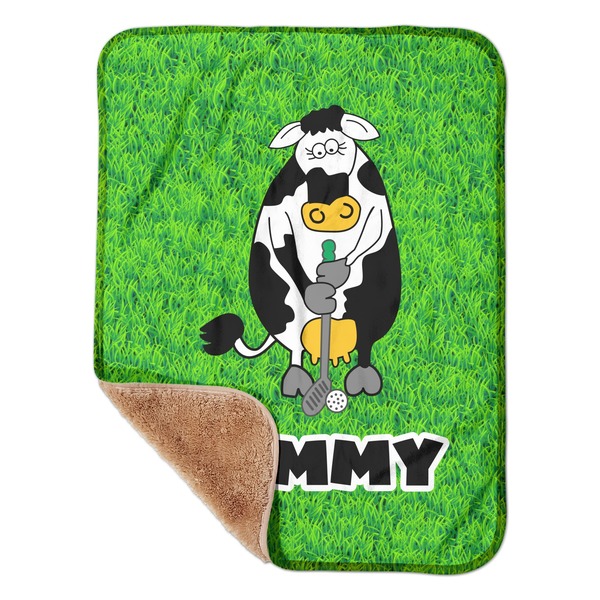 Custom Cow Golfer Sherpa Baby Blanket - 30" x 40" w/ Name or Text