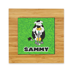 Cow Golfer Bamboo Trivet with Ceramic Tile Insert (Personalized)