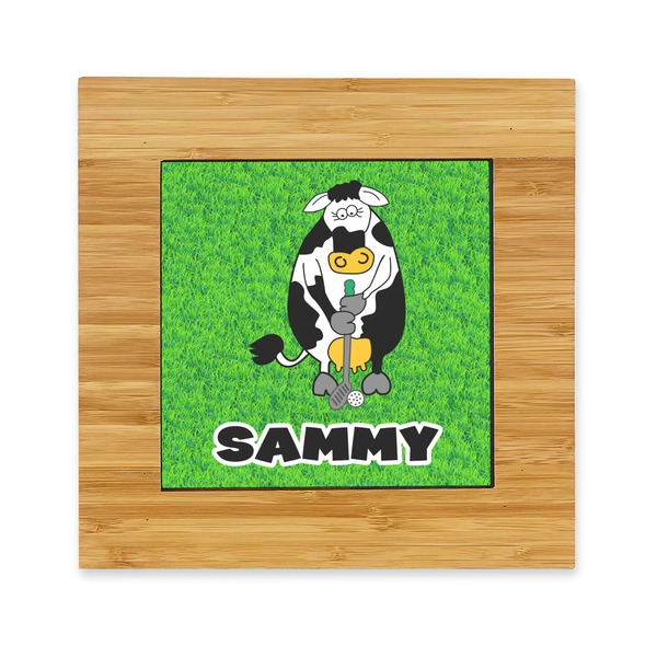 Custom Cow Golfer Bamboo Trivet with Ceramic Tile Insert (Personalized)