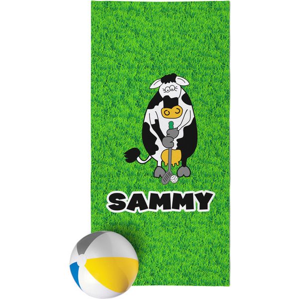 Custom Cow Golfer Beach Towel (Personalized)