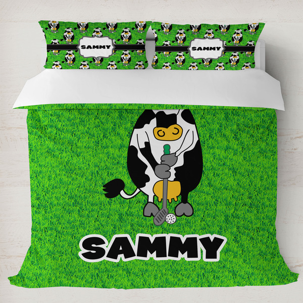 Custom Cow Golfer Duvet Cover Set - King (Personalized)