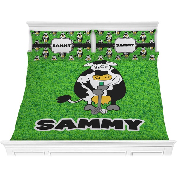 Custom Cow Golfer Comforter Set - King (Personalized)
