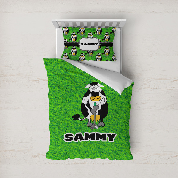 Custom Cow Golfer Duvet Cover Set - Twin (Personalized)