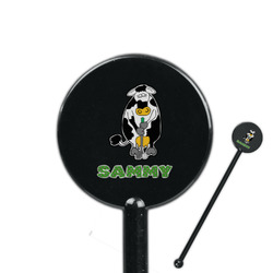 Cow Golfer 5.5" Round Plastic Stir Sticks - Black - Single Sided (Personalized)