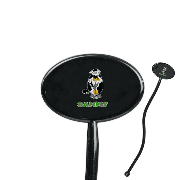 Custom Cow Golfer 7" Oval Plastic Stir Sticks - Black - Single Sided (Personalized)