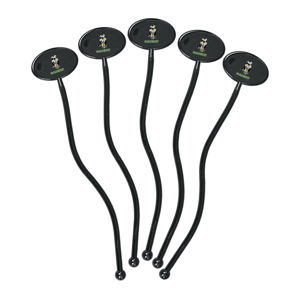 Cow Golfer Black Plastic 7" Stir Stick - Oval - Fan