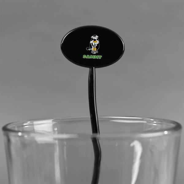 Cow Golfer Black Plastic 7" Stir Stick - Oval - Main