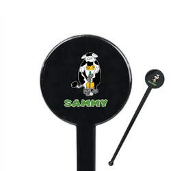 Cow Golfer 7" Round Plastic Stir Sticks - Black - Single Sided (Personalized)