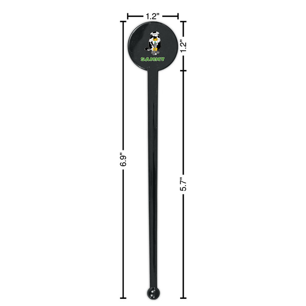Cow Golfer Black Plastic 7" Stir Stick - Round - Dimensions