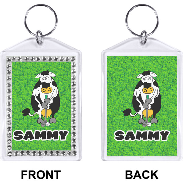 Cow Golfer Bling Keychain (Front + Back)