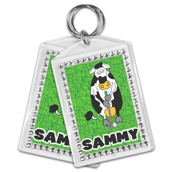 Cow Golfer Bling Keychain - MAIN