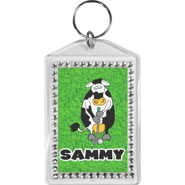 Custom Cow Golfer Bling Keychain (Personalized)