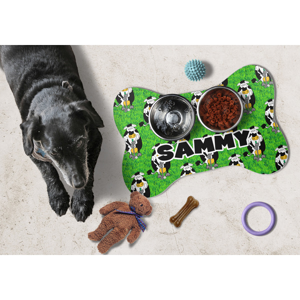 Cow Golfer Bone Shaped Mat w/ Food & Water