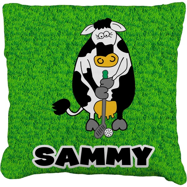 Custom Cow Golfer Faux-Linen Throw Pillow 16" (Personalized)