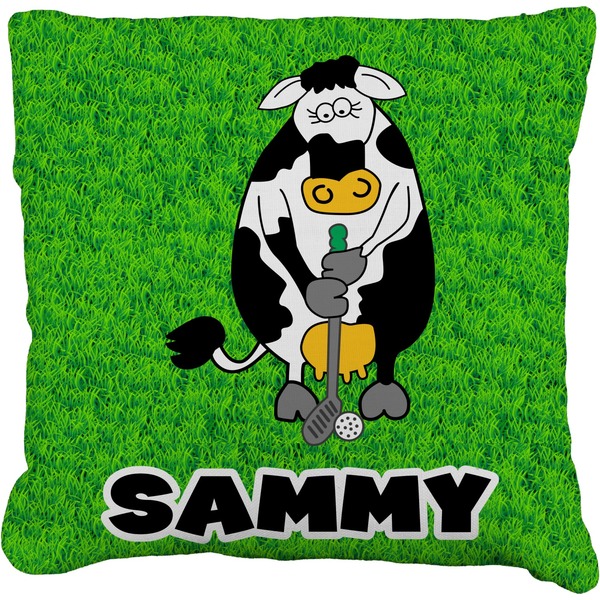 Custom Cow Golfer Faux-Linen Throw Pillow 18" (Personalized)