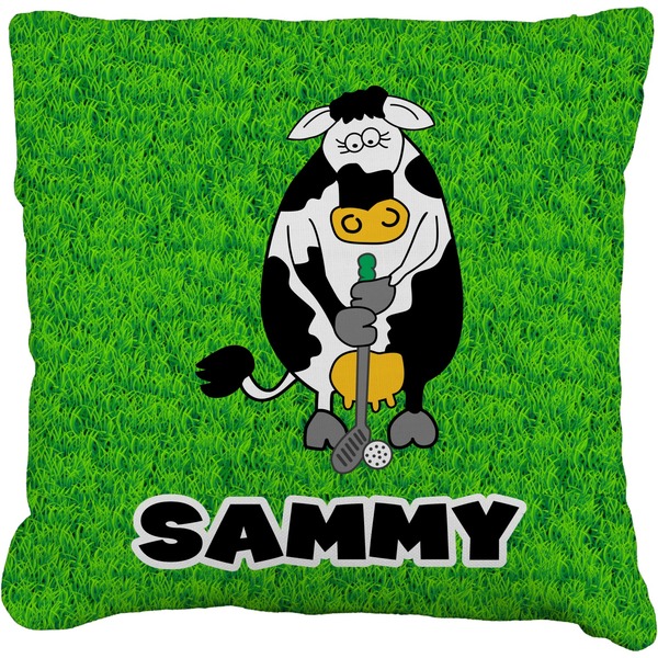 Custom Cow Golfer Faux-Linen Throw Pillow 20" (Personalized)