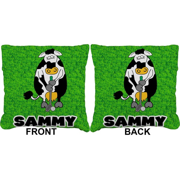 Cow Golfer Burlap Pillow Approval