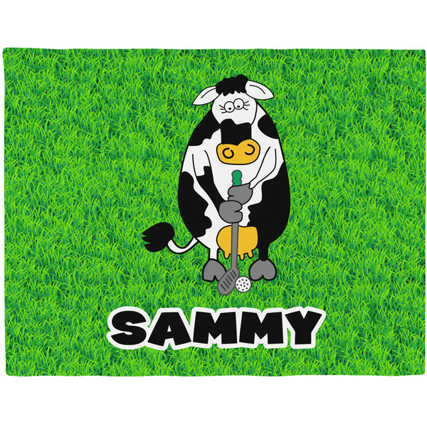 Custom Cow Golfer Woven Fabric Placemat - Twill w/ Name or Text