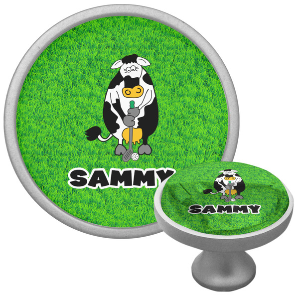 Custom Cow Golfer Cabinet Knob (Silver) (Personalized)