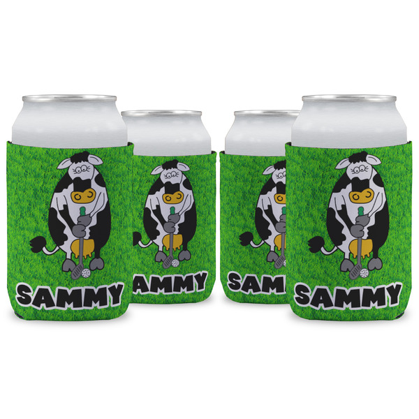 Custom Cow Golfer Can Cooler (12 oz) - Set of 4 w/ Name or Text
