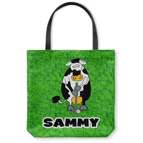 Custom Cow Golfer Canvas Tote Bag - Large - 18"x18" (Personalized)