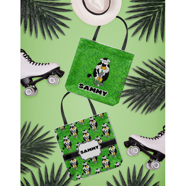 Cow Golfer Canvas Tote Lifestyle Front and Back- 13x13