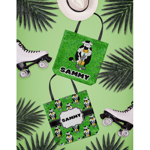 Cow Golfer Canvas Tote Lifestyle Front and Back