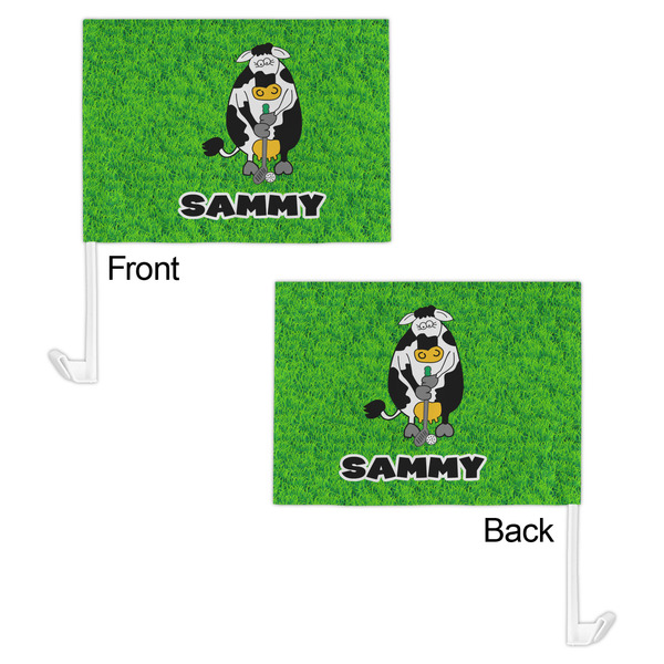 Cow Golfer Car Flag - 11" x 8" - Front & Back View