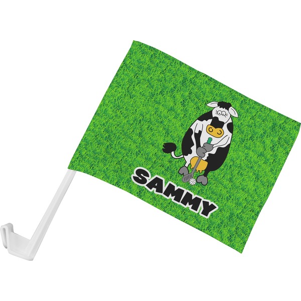 Custom Cow Golfer Car Flag - Small w/ Name or Text