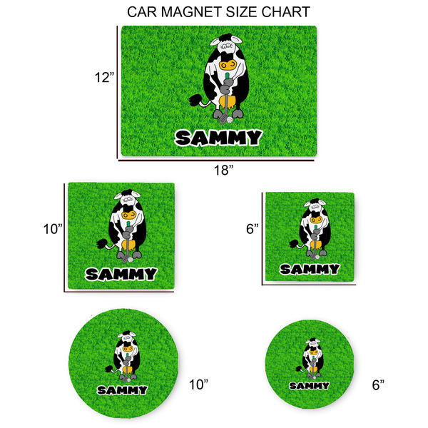 Cow Golfer Car Magnets - SIZE CHART