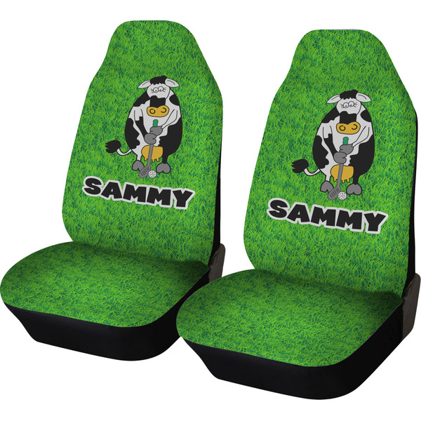 Custom Cow Golfer Car Seat Covers (Set of Two) (Personalized)