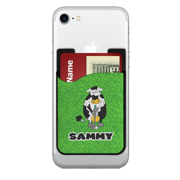 Custom Cow Golfer 2-in-1 Cell Phone Credit Card Holder & Screen Cleaner (Personalized)