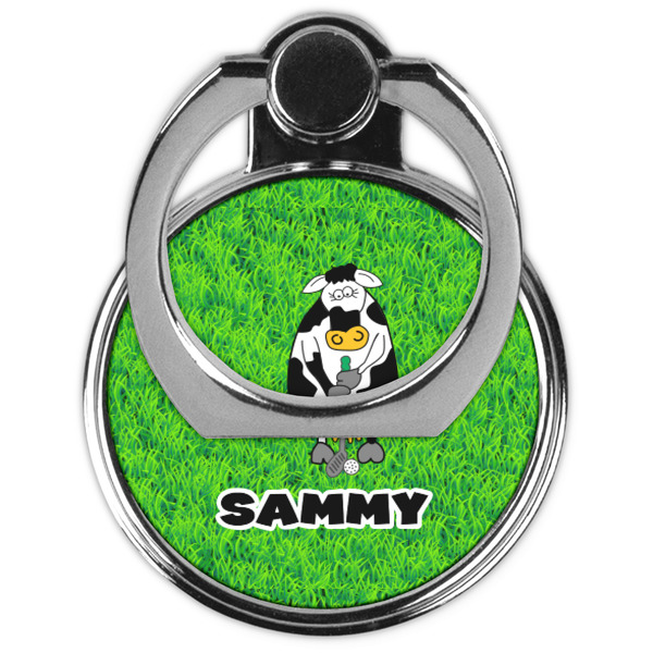 Cow Golfer Cell Phone Ring Stand & Holder - Front (Collapsed)