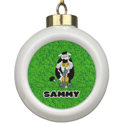 Cow Golfer Ceramic Ball Ornament (Personalized)
