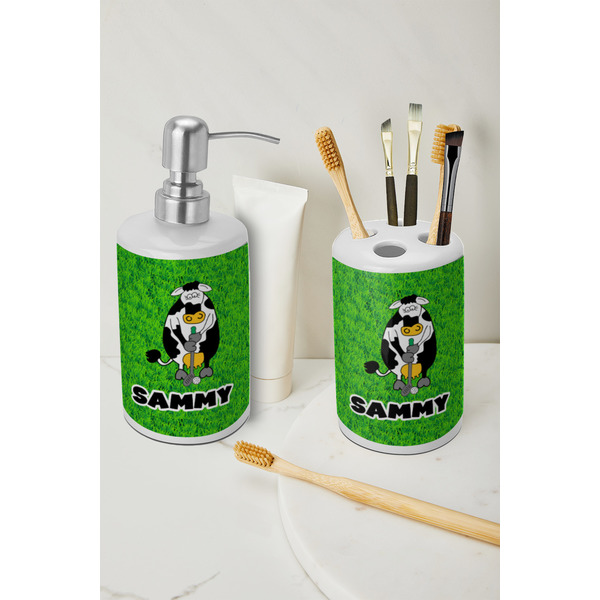 Cow Golfer Ceramic Bathroom Accessories - LIFESTYLE (toothbrush holder & soap dispenser)