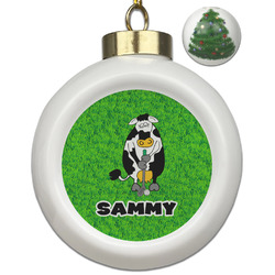 Cow Golfer Ceramic Ball Ornament - Christmas Tree (Personalized)