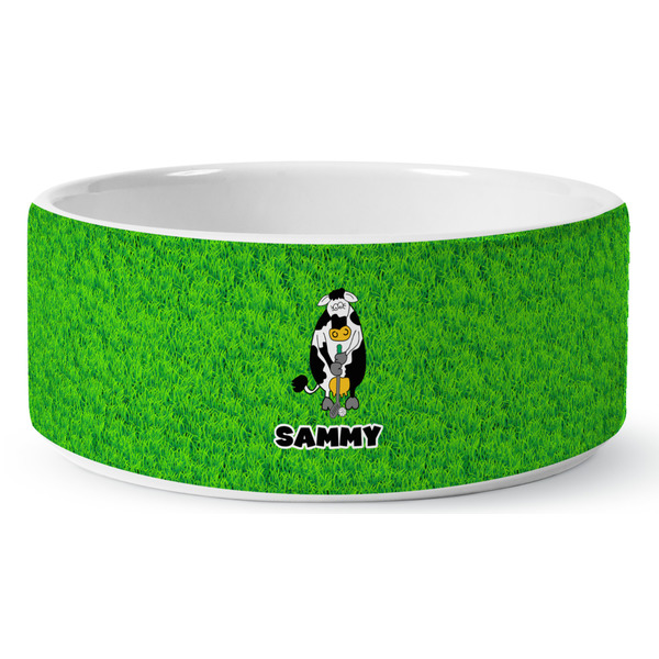 Cow Golfer Ceramic Dog Bowl - Medium - Front