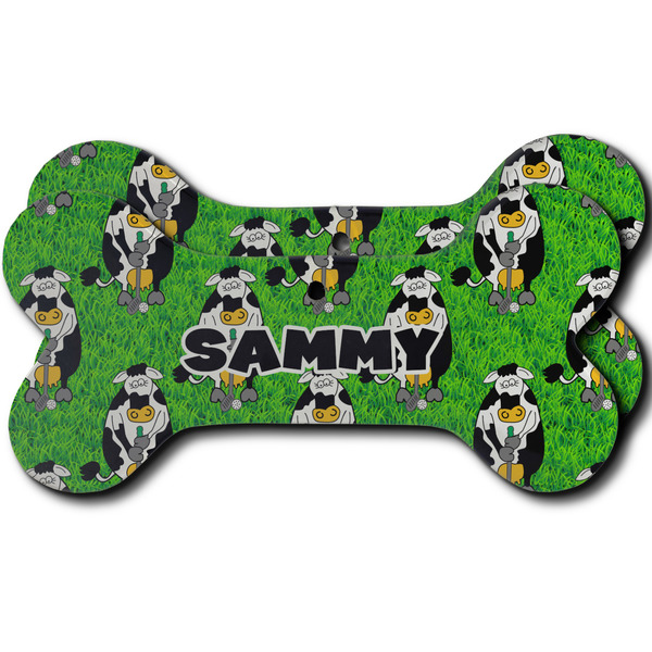 Custom Cow Golfer Ceramic Dog Ornament - Front & Back w/ Name or Text