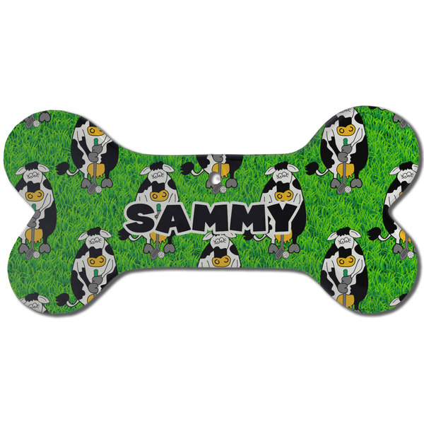 Custom Cow Golfer Ceramic Dog Ornament - Front w/ Name or Text