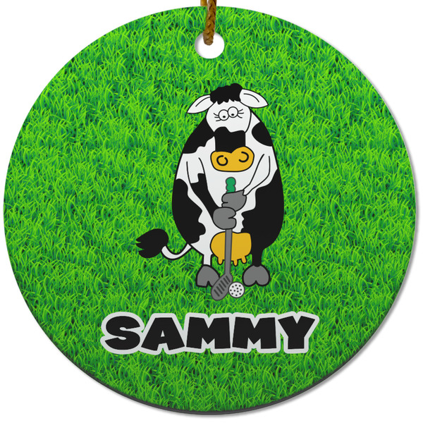 Custom Cow Golfer Round Ceramic Ornament w/ Name or Text