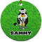 Cow Golfer Round Ceramic Ornament w/ Name or Text