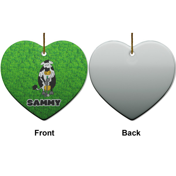Cow Golfer Ceramic Flat Ornament - Heart Front & Back (APPROVAL)