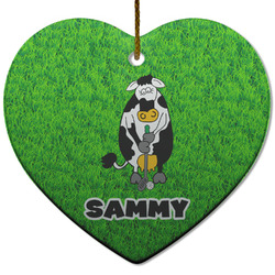 Cow Golfer Heart Ceramic Ornament w/ Name or Text