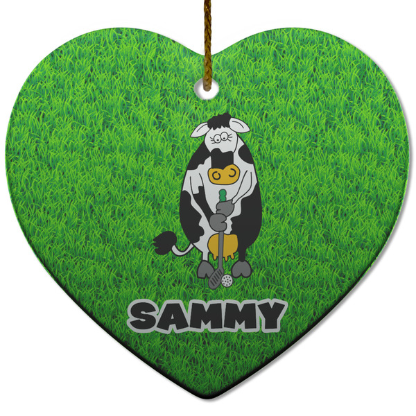 Custom Cow Golfer Heart Ceramic Ornament w/ Name or Text