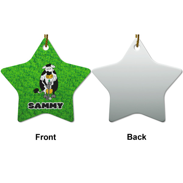 Cow Golfer Ceramic Flat Ornament - Star Front & Back (APPROVAL)