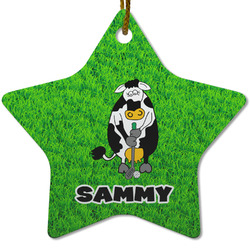 Cow Golfer Star Ceramic Ornament w/ Name or Text