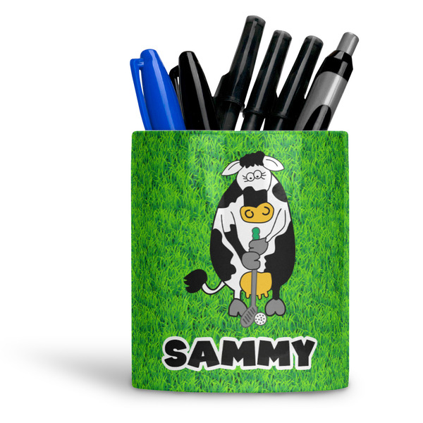 Custom Cow Golfer Ceramic Pen Holder