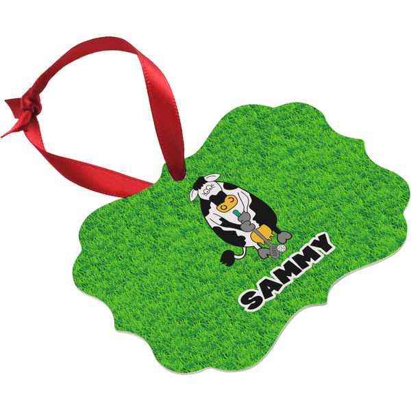 Cow Golfer Christmas Ornament (Angle View)